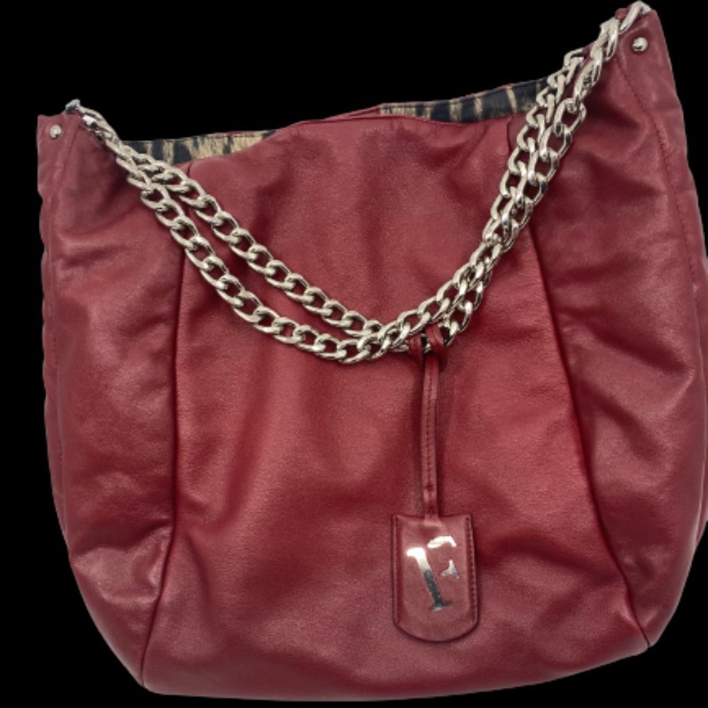 Furla Red Leather Hobo Bag | Silver Chain Made in Italy